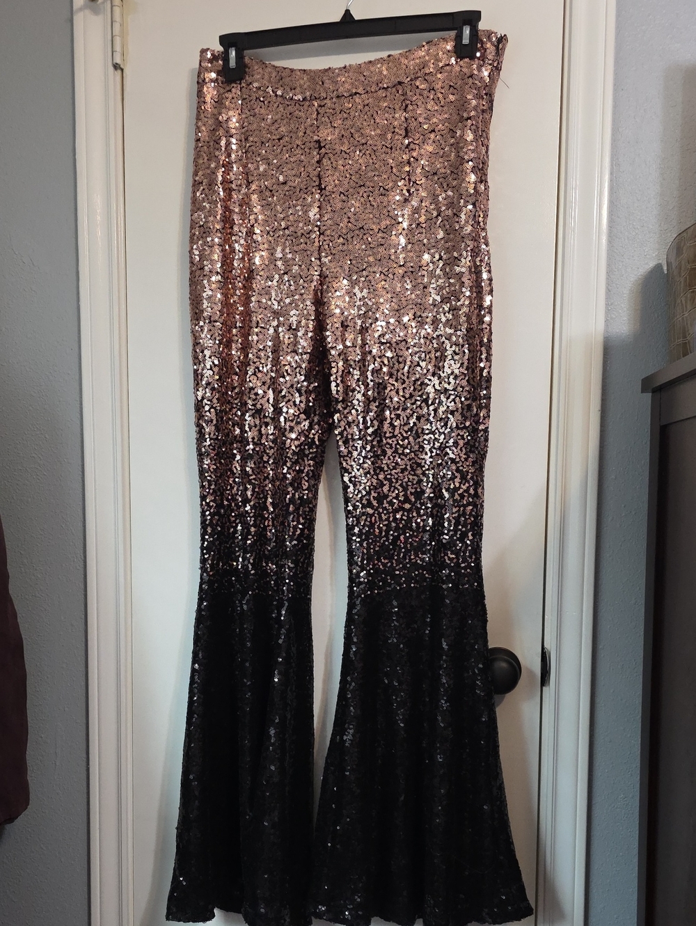 Lucky & Blessed Rose Gold to Black Sequin Flare Pants